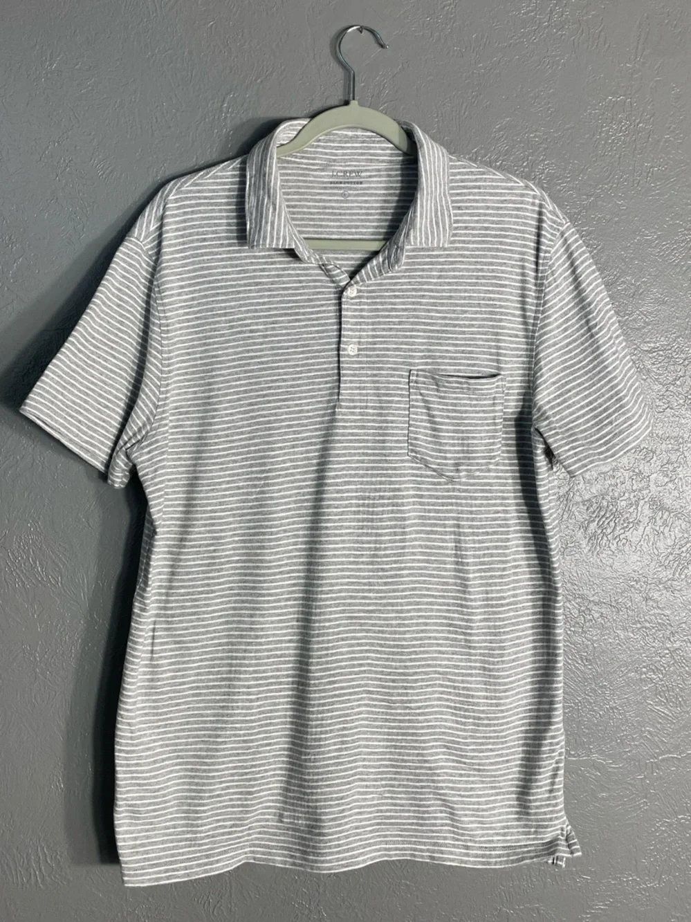 J.Crew Slub Cotton Striped Polo Shirt Men's L Gray Short Sleeve Pocket